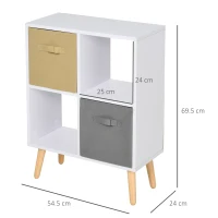 HOMCOM Freestanding 4 Cube Unit Cabinet Unit w/ 3 Fabric Drawers Handles Home Office Storage Shelves(m-3)