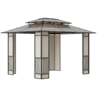 Outsunny Pérgola de Jardim 3,6x3m Pérgola de Exterior com Cobertura de Policarbonato e Estrutura de Aço Alumínio Proteção Solar para Festas Eventos Marrom(m-10)