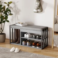 HOMCOM Półka na buty z ławką, przedpokojowa półka na buty, szafa na buty z trzystopniowym designem, do przedpokoju, salonu, sypialni, Szary(m-7)