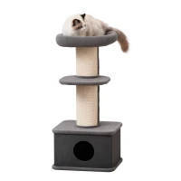 PawHut 96cm Cat Tree for Indoor Cats Kitten Tower Multi level Activity Center Pet Furniture with Sisal Scratching Post Condo Removable Cover Grey(m-10)