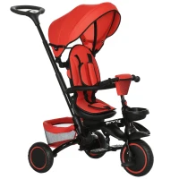HOMCOM Multifunctional Kids Tricycle, with Rotatable Seat, Adjustable Push Handle - Red(m-10)