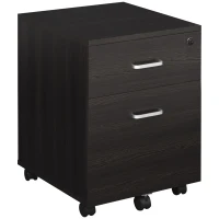 Vinsetto 2-Drawer Locking Office Filing Cabinet w/ 5 Wheels Rolling Storage Hanging A4 Cupboard Home Organisation Black Wood Grain(m-1)