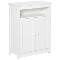 HOMCOM Armario Auxiliar de Baño con 2 Puertas Estante Interior Ajustable y Compartimento Abierto Mueble de Baño para Salón Cocina 60x30x80 cm Blanco
