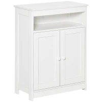 HOMCOM Armario Auxiliar de Baño con 2 Puertas Estante Interior Ajustable y Compartimento Abierto Mueble de Baño para Salón Cocina 60x30x80 cm Blanco(m-1)
