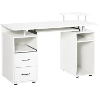HOMCOM Mesa de Computador com Prateleiras 2 Gavetas Bandeja de Teclado e Suporte para Monitor e CPU 120x55x85 cm Branco(m-10)