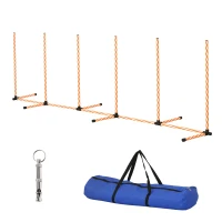 PawHut Dog Agility Equipment Pet Outdoor Training Play Run Obstacle w/ 6 Weaves Poles Whistle Carrying Bag(m-10)