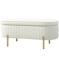 HOMCOM Banc de rangement, bout de lit en velours avec couvercle, pieds en métal, capacité 72 L, 108x44x43,5cm, crème(m-1)
