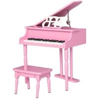 HOMCOM Piano à queue enfant en bois Piano enfant clavier de piano 30 touches - tabouret et pupitre inlus - Instrument de Musique - MDF rose(m-1)