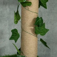 PawHut 242cm Adjustable Floor-To-Ceiling Cat Tree, with Artificial Decoration, Perches, Anti-Slip Kit - Green(m-10)