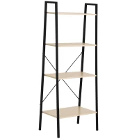 HOMCOM 4-Tier Vintage Ladder Shelf Bookcase Wood Storage Rack Stand Plants Display Black natural(m-10)