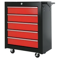 HOMCOM 5-Drawer Tool Chest with Wheels, Steel Lockable Tool Storage Cabinet with Handle, 2 Keys for Garage, Workshop, Red(m-10)