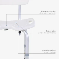HOMCOM 6-Level Height Adjustable Shower Stool, Bath Chair with Non-Slip Feet, U-Shaped Seat for Elder, Pregnant, White(m-4)