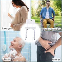 HOMCOM Duschstuhl mit Rückenlehne, Rutschfester Badestuhl, 8-stufig höhenverstellbar, Alu-Legierung, Weiß, 39,5 x 36,5 x 71-83,5 cm(m-4)