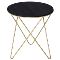 HOMCOM Round End Table, Sofa Side Table with Wood Grain Top and Metal Crossed Legs, Accent Coffee Table for Living Room, Bedroom, Black, Gold Tone(m-1)