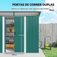 Outsunny Abrigo de Jardim 4,5 m² 260x194x200 cm Abrigo Exterior Metálico com 2 Portas Deslizantes para Armazenamento de Ferramentas Verde(m-5)