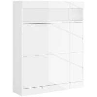 HOMCOM 16 Shoe Pair Storage Cabinet, with Flip Doors - High Gloss White(m-1)