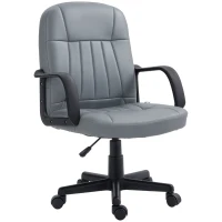HOMCOM Office Chair, PU Leather Computer Desk Chair with Adjustable Height, Swivel Wheels for Home Office Work Study, Grey(m-10)