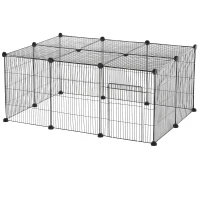 PawHut Kleintiergehege Kleintierkäfig Freigehege DIY Metall Multi-Winkel-Verbindungen Anti-Rutsch-Matte öffenbar 16 Platten Schwarz 105 x 70 x 45 cm(m-1)