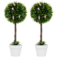 HOMCOM Set of 2 Decorative Artificial Plants Ball Trees with Flower for Home Indoor Outdoor Decor, 60cm ,Pink(m-10)