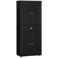 HOMCOM Buffet de cuisine armoire de cuisine contemporaine multi-rangements 4 portes + grand tiroir dim. 76,2L x 40P x 184H cm MDF noir(m-11)