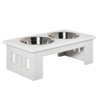 PawHut Boluri Ridicate pentru Câini, Suport pentru Boluri cu 2 Boluri din Oțel pentru Mâncare și Apă, 58,4x30,5x25,4 cm, Alb(m-1)