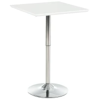 HOMCOM Square Height Adjustable Bar Table Counter Pub Desk with Metal Base for Home Bar, Dining Room, Kitchen, White(m-10)