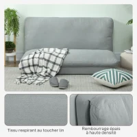 HOMCOM Canapé paresseux chauffeuse convertible pliable en 4 parties, charge 240 Kg, 137,5 x 85,5 x 74 cm, gris clair(m-6)