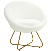 HOMCOM Faux Fur Accent Chair with Golden Metal Legs, Upholstered Comfy Tub Chair with Non-Slip Footpads, Seat Cushion for Bedroom, Living Room and Office, White(m-10)