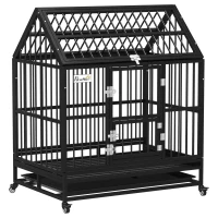 PawHut 43" Heavy Duty Dog Crate on Wheels, with Removable Tray, Openable Top(m-10)