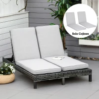 Outsunny Conjunto de 2 Cojines para Tumbona de Jardín 183x55x7 cm Desenfundables Lavables y Acolchados Almohadillas de Algodón para Sillas de Jardín Terraza Balcón Gris(m-2)