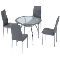 HOMCOM Juego Mesa de Comedor y 4 Sillas Conjunto de Muebles de 5 Piezas Mesa Redonda Ø90x75 cm y 4 Sillas 42x52x96 cm Gris(m-1)
