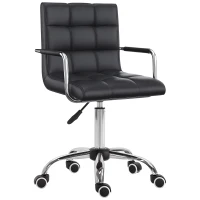 Vinsetto Office Chair, Makeup Vanity Chair, Mid Back Computer Chair, PU Leather Swivel Study Chair with Adjustable Height, Armrest and Rolling Wheels, Black(m-10)