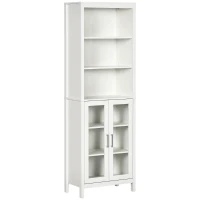 kleankin Columna de Baño con 2 Puertas de Vidrio y 3 Estantes Mueble Auxiliar de Estilo Moderno 53x30x162 cm Blanco(m-10)