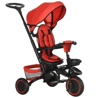 HOMCOM Multifunctional Kids Tricycle, with Rotatable Seat, Adjustable Push Handle - Red(m-1)