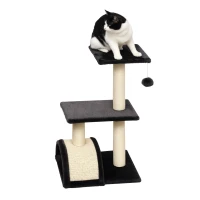 PawHut Rascador para Gatos de 3 Niveles Árbol para Gatos con Postes de Sisal Tablero para Rascar y Bola Colgante Gris(m-10)
