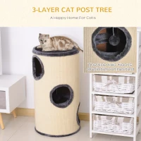 PawHut 70cm Height Cat Post Tree Scratching Barrel Sisal Activity Center Condo Kitten Bed Scratcher Climbing Climber Play House(m-4)