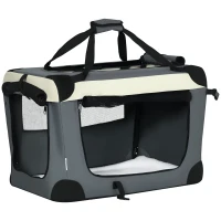 PawHut Transportín para Perros y Gatos Bolsa de Transporte para Mascotas Plegable con Cojín 60x41x41 cm Gris(m-10)