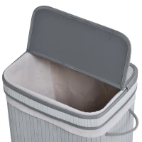 HOMCOM 70 Litre Foldable Wood Laundry Basket A Compartment with Flip Lid Removable Lining Handles Dirty Clothes Storage Grey(m-8)