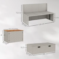Outsunny Polyrattan Sonnenliege für 2 Personen Doppelliege mit Fußhocker Stauraum Auflagen 125x114x72,5 cm Grau(m-3)