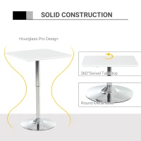 HOMCOM Square Height Adjustable Bar Table Counter Pub Desk with Metal Base for Home Bar, Dining Room, Kitchen, White(m-6)