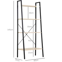 HOMCOM 4-Tier Vintage Ladder Shelf Bookcase Wood Storage Rack Stand Plants Display Black natural(m-3)