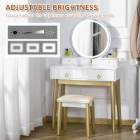 HOMCOM Dressing Table Set with Mirror, Built-in 3 Color LED Light, Vanity Makeup Table with 4 Drawers and Cushioned Stool for Bedroom, White(m-5)
