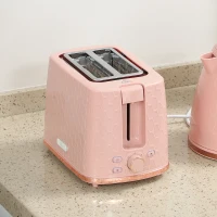 HOMCOM 1.7L 3000W Fast Boil Kettle & 2 Slice Toaster Set, Kettle and Toaster Set with Auto Shut Off, Browning Controls, Light Pink(m-9)