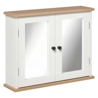 kleankin Armoire Murale avec Miroir pour Salle de Bain 2 Niveaux avec 1 étagère réglable et 2 Portes en bois- dim. 56I x 14P x 46H cm