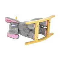 HOMCOM Kids Children Rocking Horse Plush Ride on Animal Wooden Riding Rocker Gift w/32 nursery rhymes (Grey Elephant)(m-9)