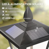 HOMCOM Luminaire extérieur lampadaire sur pied solaire lampadaire lanterne classique LED 40 Lm dim. 18L x 18l x 160H cm noir(m-4)