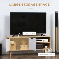 HOMCOM Dulap cu Suport pentru TV de până la 46", Comodă TV cu Rafturi de Depozitare și Dulap, 110x39x48,8 cm, Lemn Natural(m-4)
