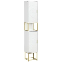 kleankin Narrow Bathroom Storage Cabinet, Freestanding Tallboy Storage Unit with Adjustable Shelf, 2 Doors and Steel Base, Slim Corner Organizer, White(m-10)