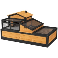 PawHut Casa de Tortugas, 2 Niveles, para Interior y Exterior, Bandeja extraíble, Madera de Pino, Amarillo(m-1)