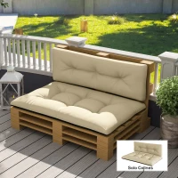 Outsunny Conjunto de 2 Cojines para Palets Acolchados de 120cm de Largo Impermeable Anti-UV para Interior y Exterior Beige(m-2)